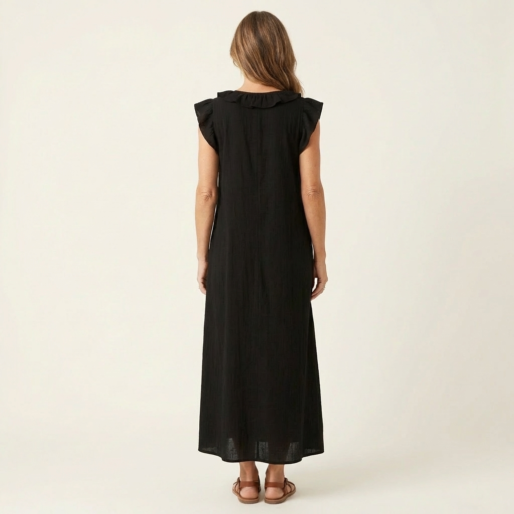 Josefina | Vestido de Lino con Volante en el Escote