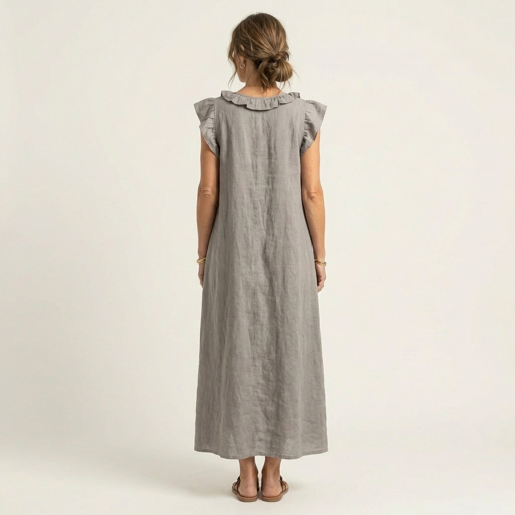 Josefina | Vestido de Lino con Volante en el Escote