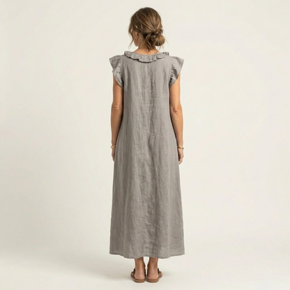 Josefina | Vestido de Lino con Volante en el Escote