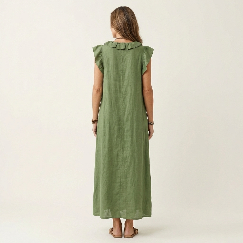 Josefina | Vestido de Lino con Volante en el Escote