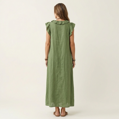Josefina | Vestido de Lino con Volante en el Escote
