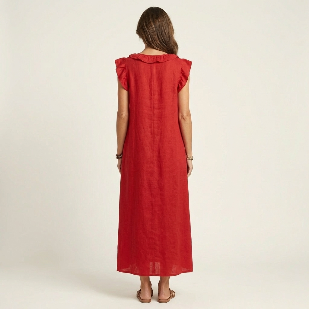 Josefina | Vestido de Lino con Volante en el Escote