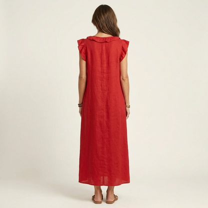 Josefina | Vestido de Lino con Volante en el Escote