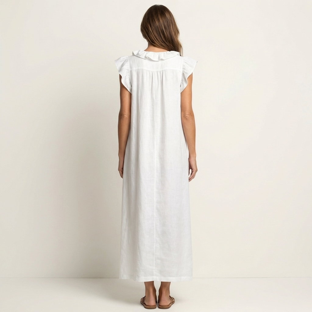 Josefina | Vestido de Lino con Volante en el Escote