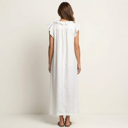 Josefina | Vestido de Lino con Volante en el Escote