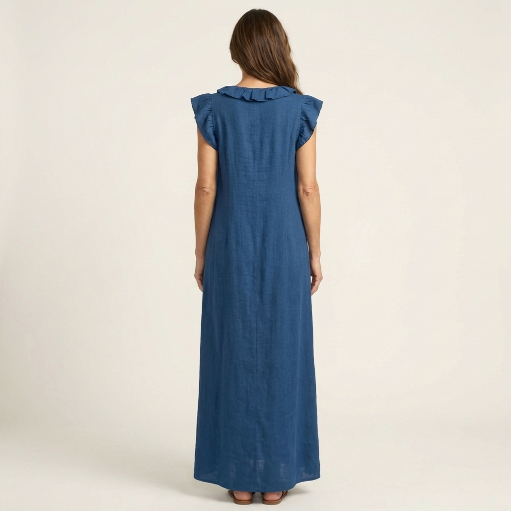 Josefina | Vestido de Lino con Volante en el Escote