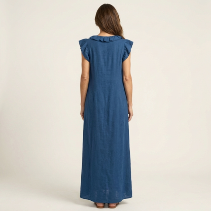 Josefina | Vestido de Lino con Volante en el Escote