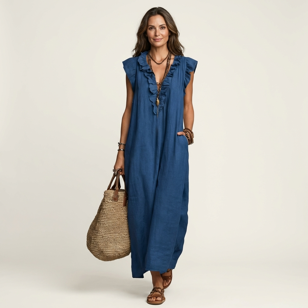 Josefina | Vestido de Lino con Volante en el Escote