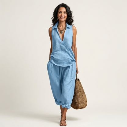 Honorata | Conjunto de Top Cruzado y Pantalón Ancho
