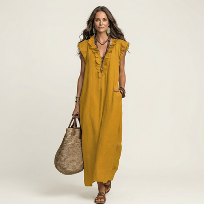 Josefina | Vestido de Lino con Volante en el Escote