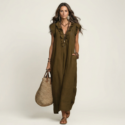 Josefina | Vestido de Lino con Volante en el Escote