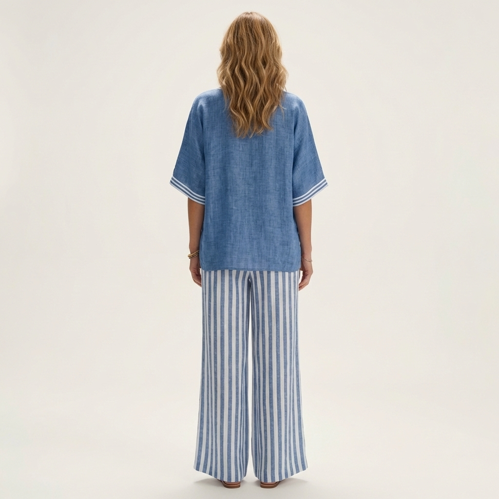 Calixta | Conjunto de Top con Ribete y Pantalón de Rayas