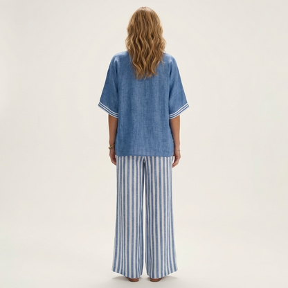 Calixta | Conjunto de Top con Ribete y Pantalón de Rayas