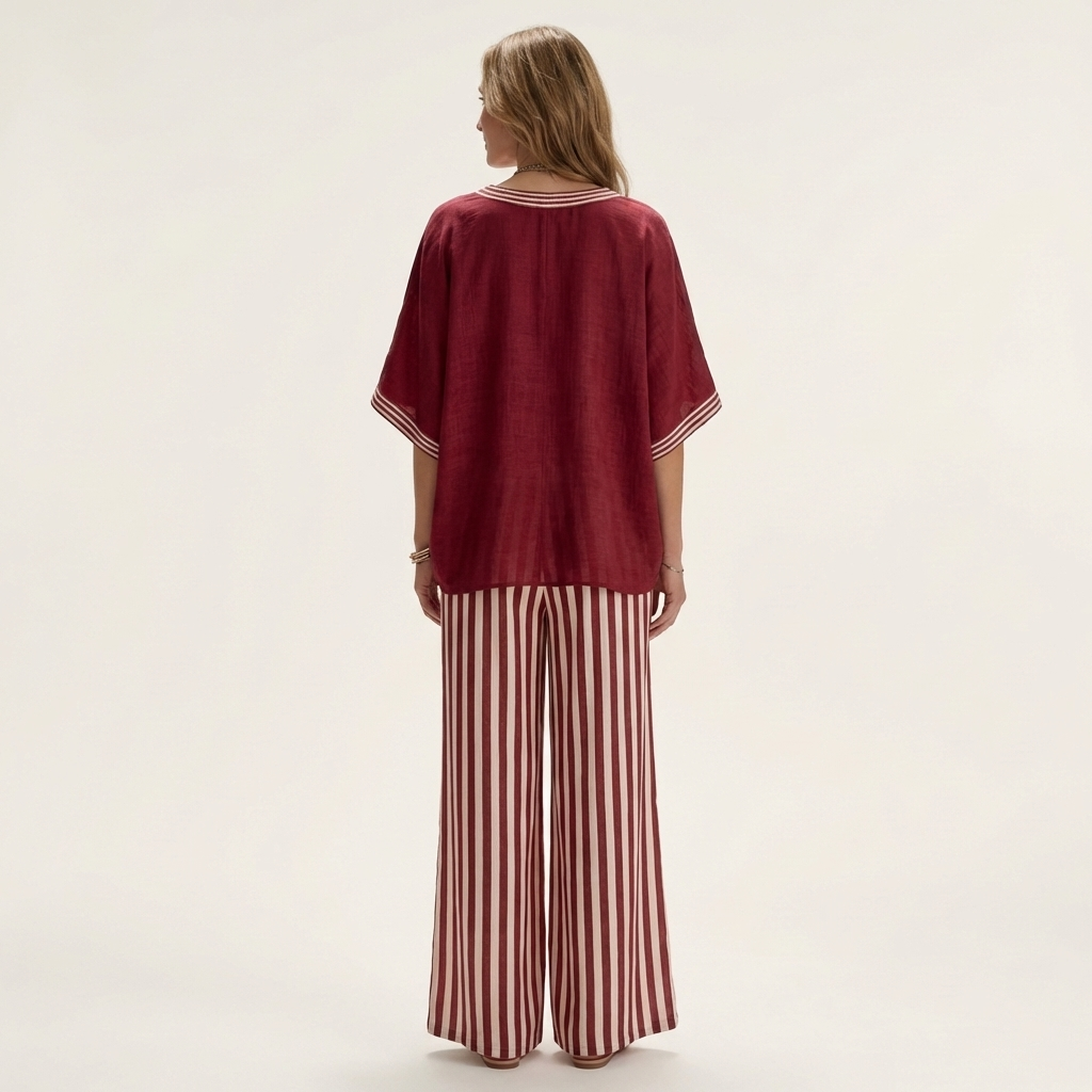 Calixta | Conjunto de Top con Ribete y Pantalón de Rayas