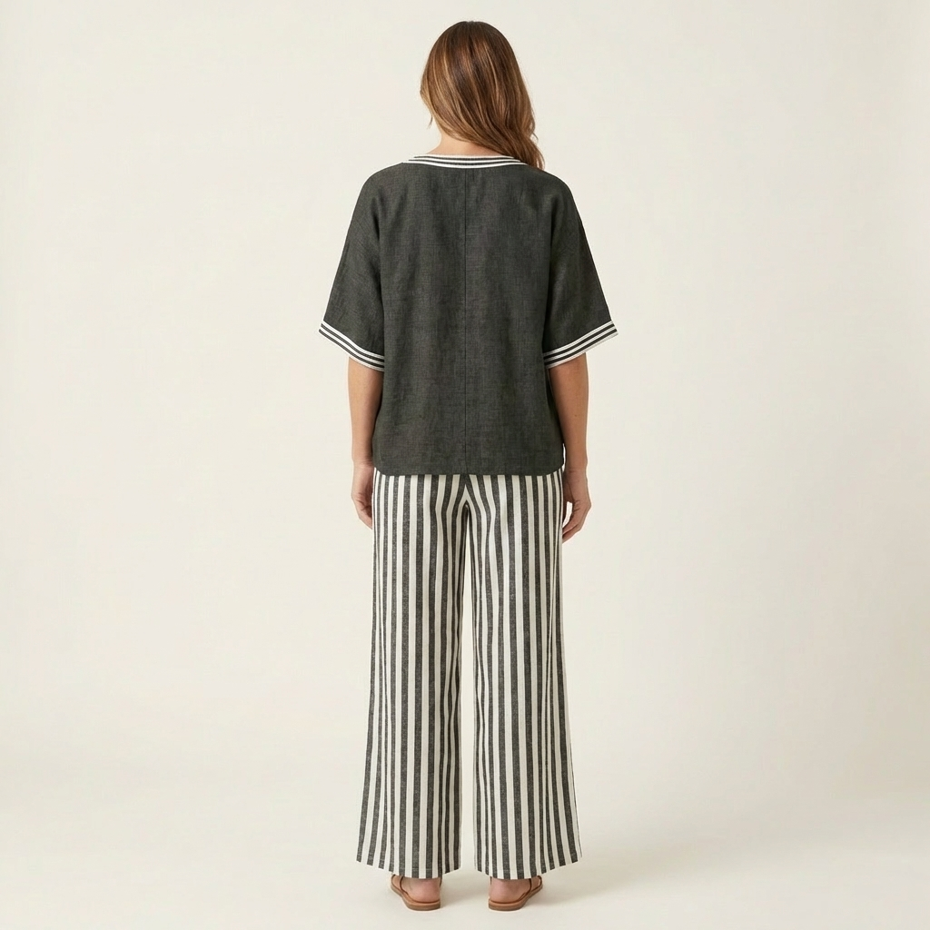 Calixta | Conjunto de Top con Ribete y Pantalón de Rayas