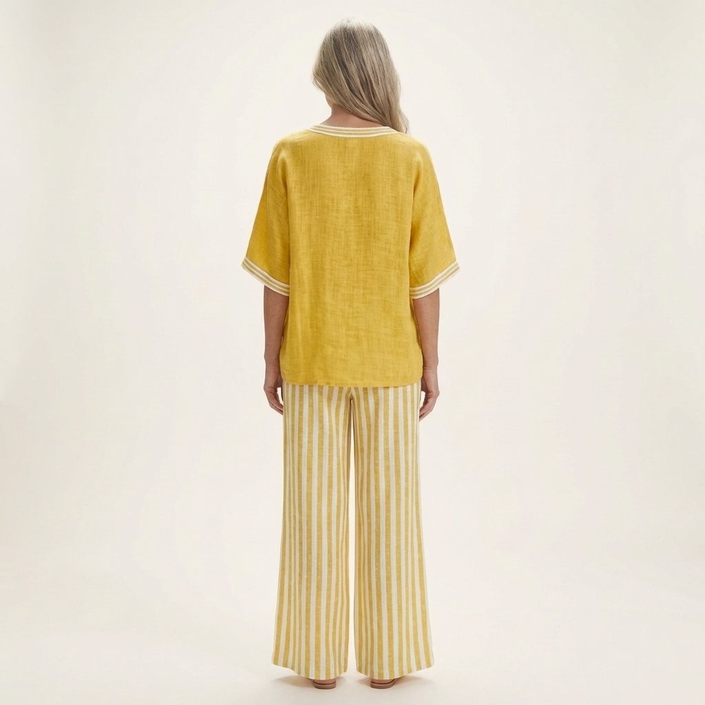 Calixta | Conjunto de Top con Ribete y Pantalón de Rayas