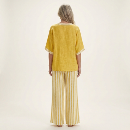 Calixta | Conjunto de Top con Ribete y Pantalón de Rayas