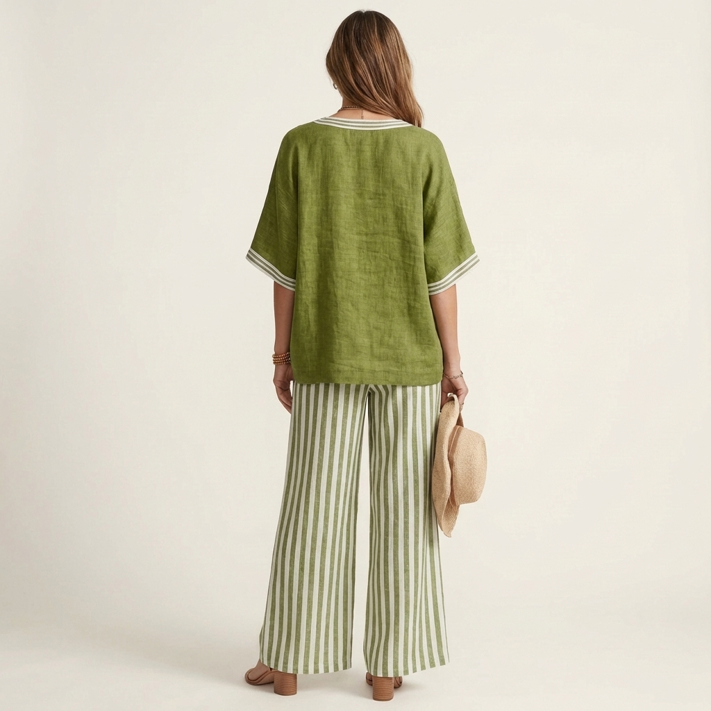 Calixta | Conjunto de Top con Ribete y Pantalón de Rayas