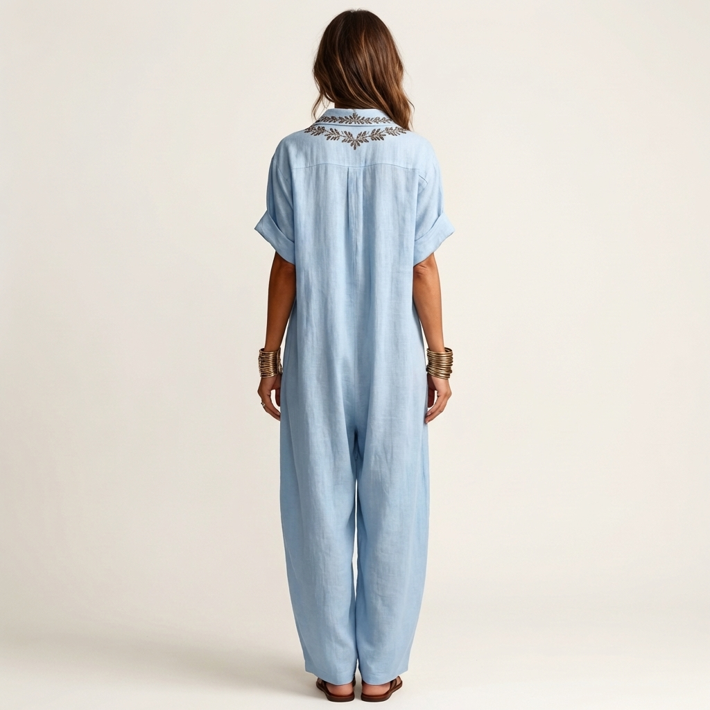 Nélida | Vestido Largo de Lino con Escote Bordado