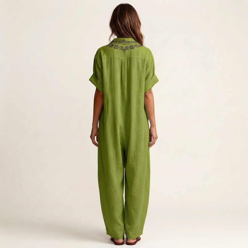 Nélida | Vestido Largo de Lino con Escote Bordado
