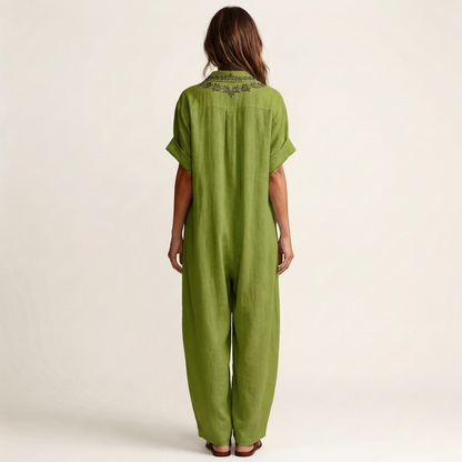 Nélida | Vestido Largo de Lino con Escote Bordado