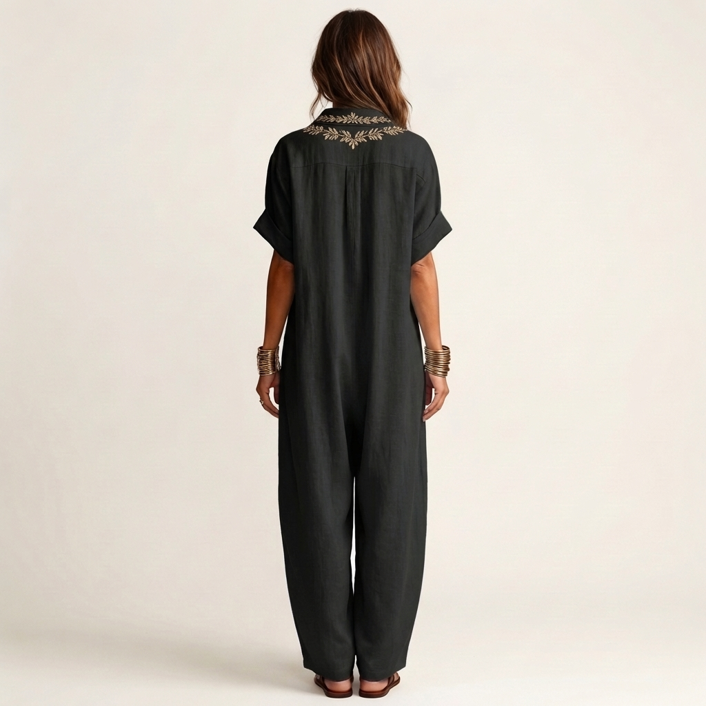 Nélida | Vestido Largo de Lino con Escote Bordado