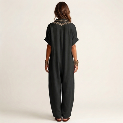 Nélida | Vestido Largo de Lino con Escote Bordado