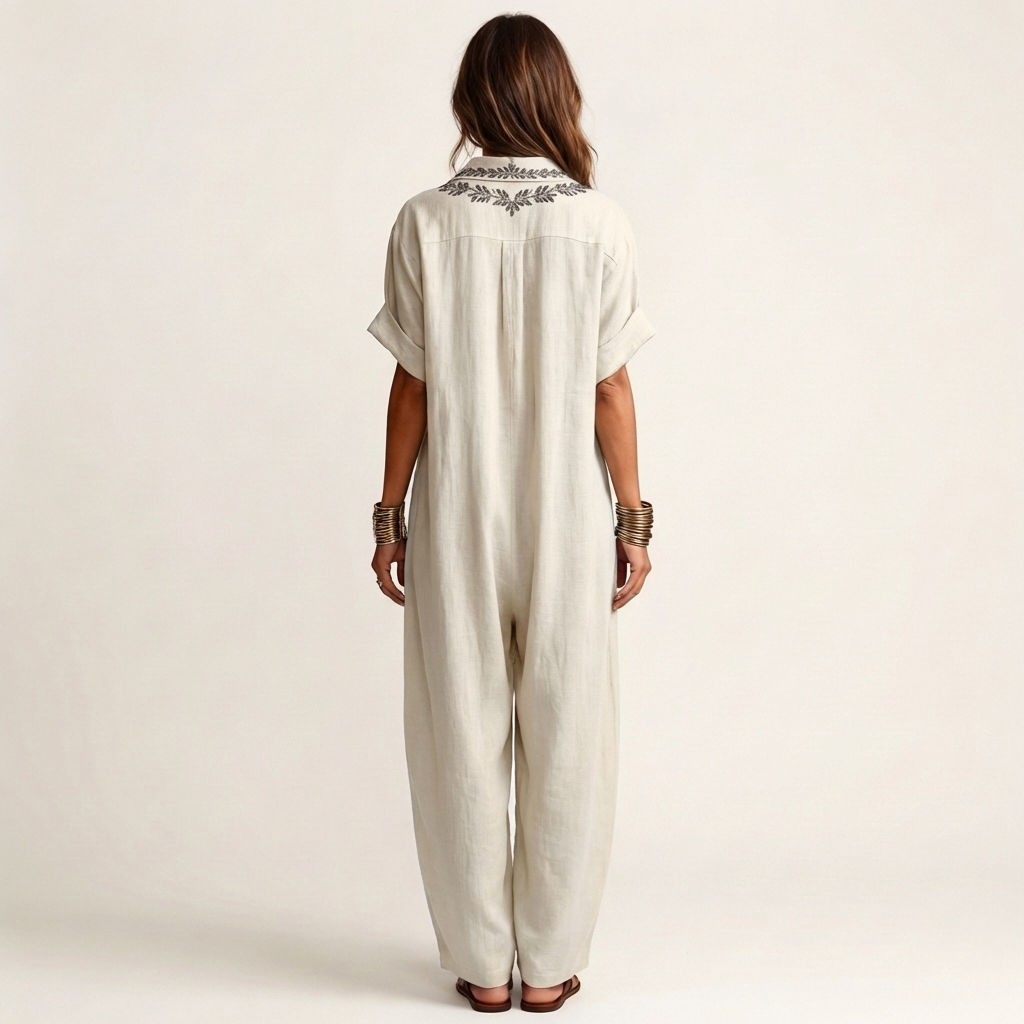 Nélida | Vestido Largo de Lino con Escote Bordado