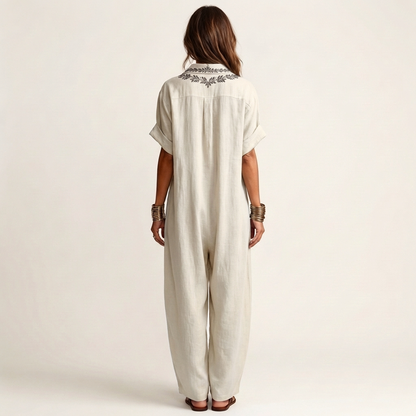 Nélida | Vestido Largo de Lino con Escote Bordado