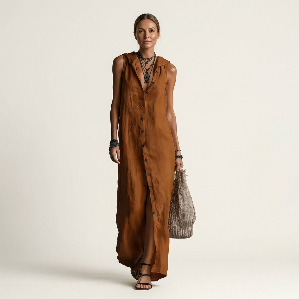 Ruperta | Vestido Largo con Capucha y Botones