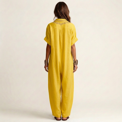 Nélida | Vestido Largo de Lino con Escote Bordado