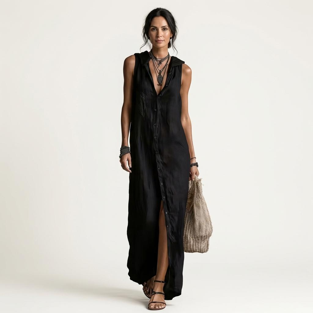 Ruperta | Vestido Largo con Capucha y Botones