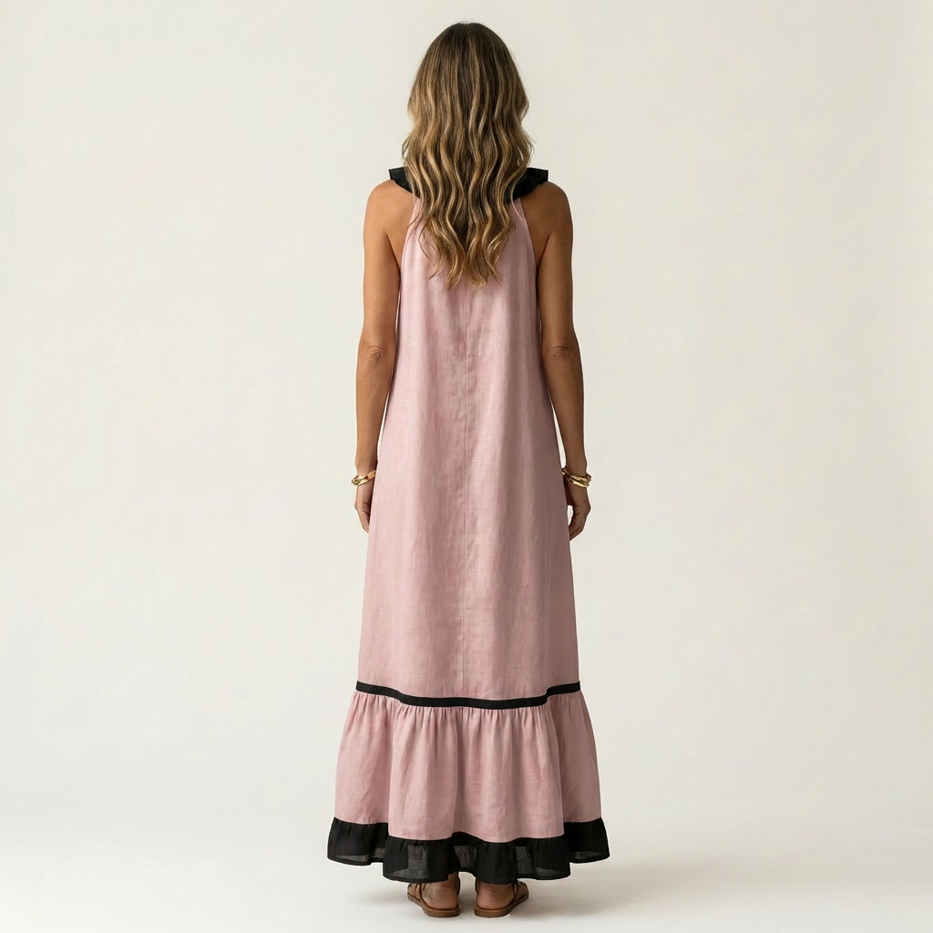Roxana | Vestido Largo con Volante y Ribete en Contraste