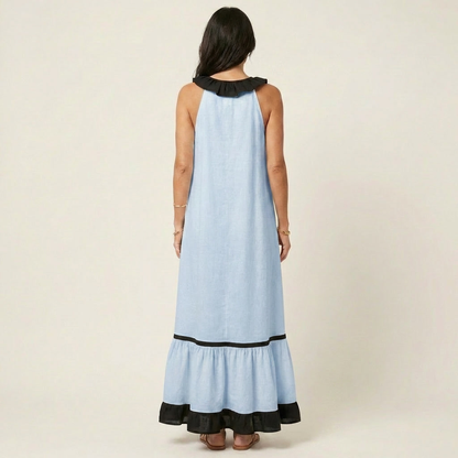 Roxana | Vestido Largo con Volante y Ribete en Contraste