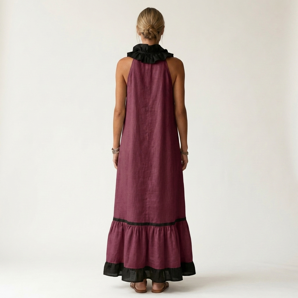 Roxana | Vestido Largo con Volante y Ribete en Contraste