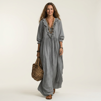 Salomé-Tatiana | Vestido Largo con Volante y Manga Farol
