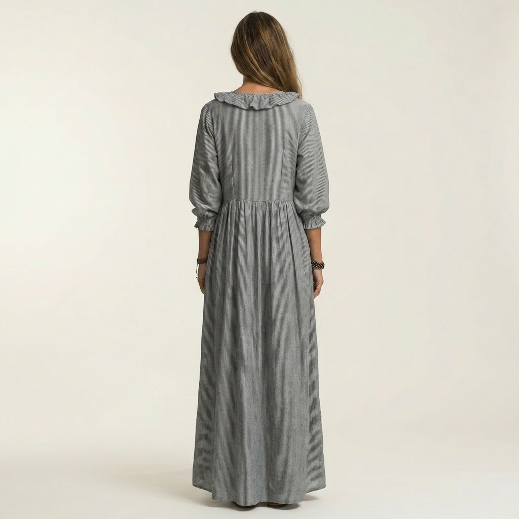 Salomé-Tatiana | Vestido Largo con Volante y Manga Farol