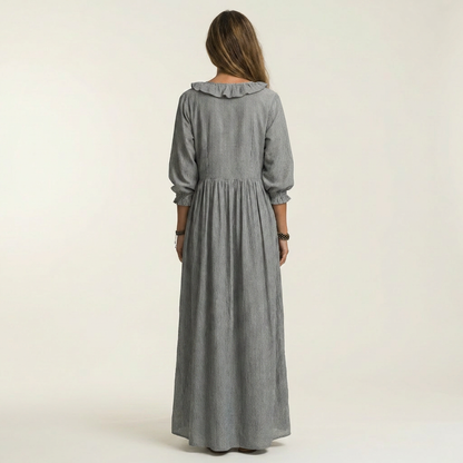 Salomé-Tatiana | Vestido Largo con Volante y Manga Farol