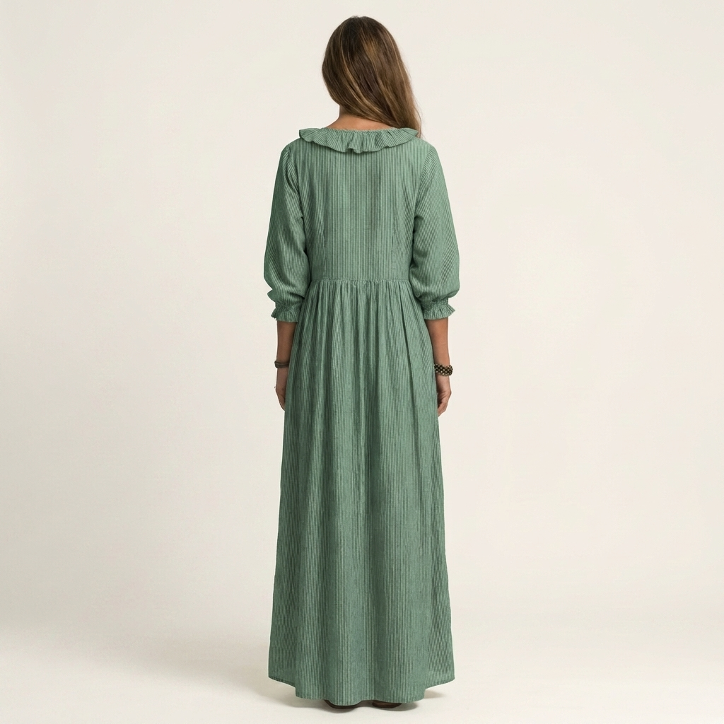Salomé-Tatiana | Vestido Largo con Volante y Manga Farol