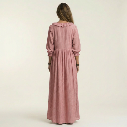 Salomé-Tatiana | Vestido Largo con Volante y Manga Farol