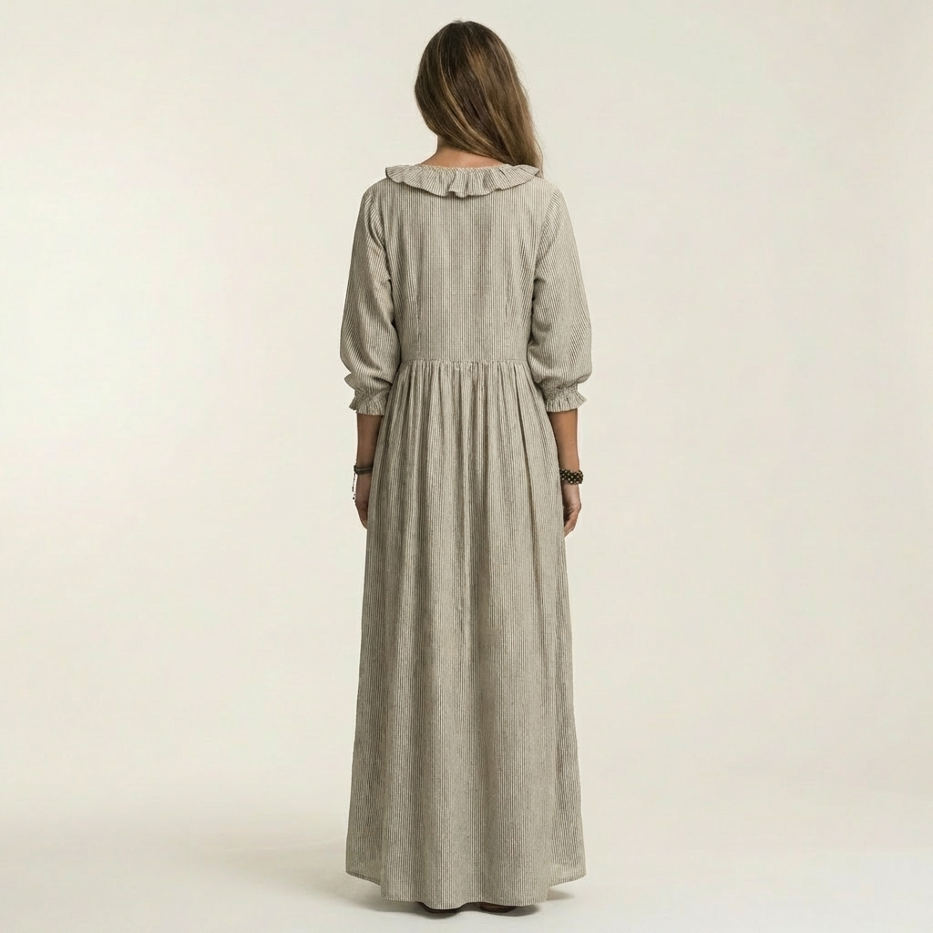 Salomé-Tatiana | Vestido Largo con Volante y Manga Farol