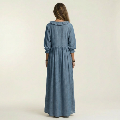 Salomé-Tatiana | Vestido Largo con Volante y Manga Farol