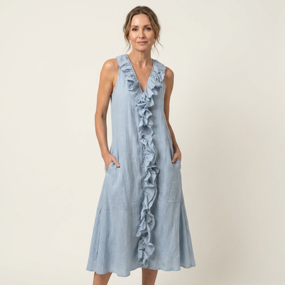 Anita-Sofia | Vestido Largo de Lino con Volante Frontal