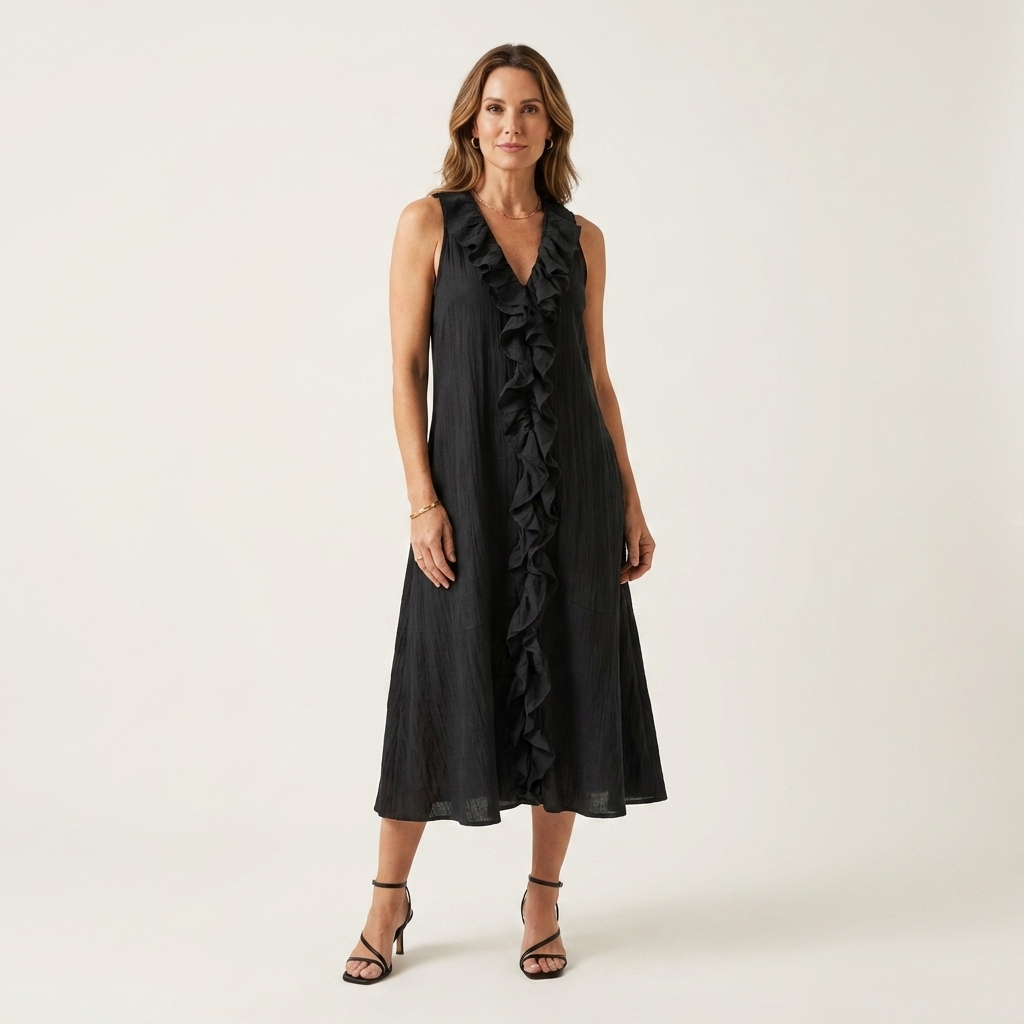 Anita-Sofia | Vestido Largo de Lino con Volante Frontal