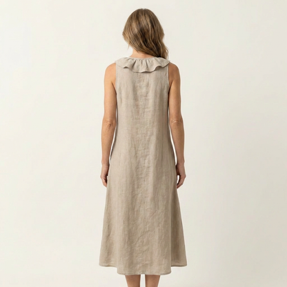 Anita-Sofia | Vestido Largo de Lino con Volante Frontal