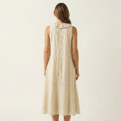 Anita-Sofia | Vestido Largo de Lino con Volante Frontal