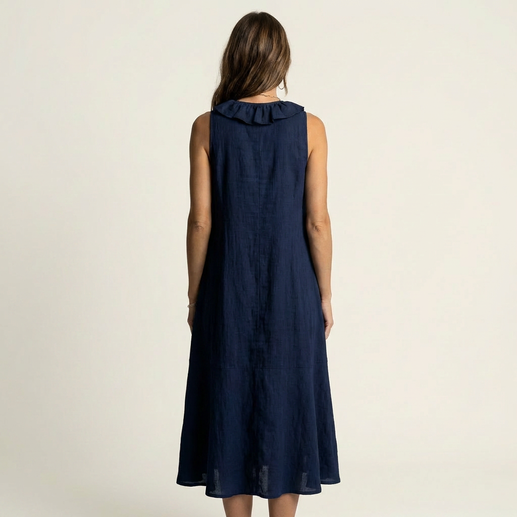 Anita-Sofia | Vestido Largo de Lino con Volante Frontal