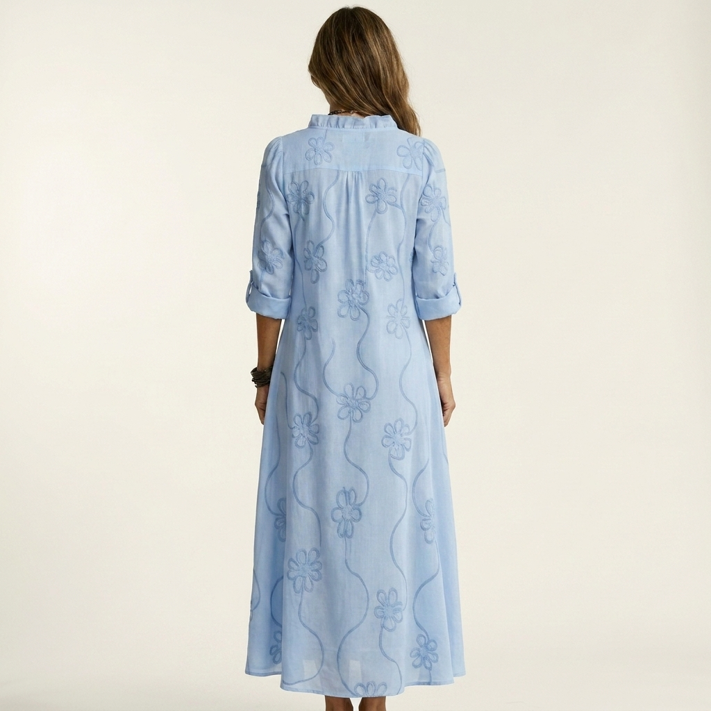 Mélanie-Raquel | Vestido Largo de Lino con Bordado Floral