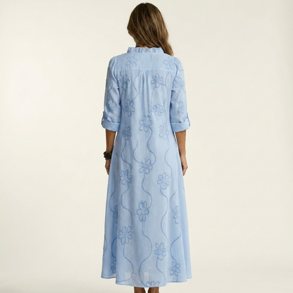 Mélanie-Raquel | Vestido Largo de Lino con Bordado Floral