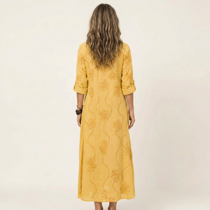 Mélanie-Raquel | Vestido Largo de Lino con Bordado Floral